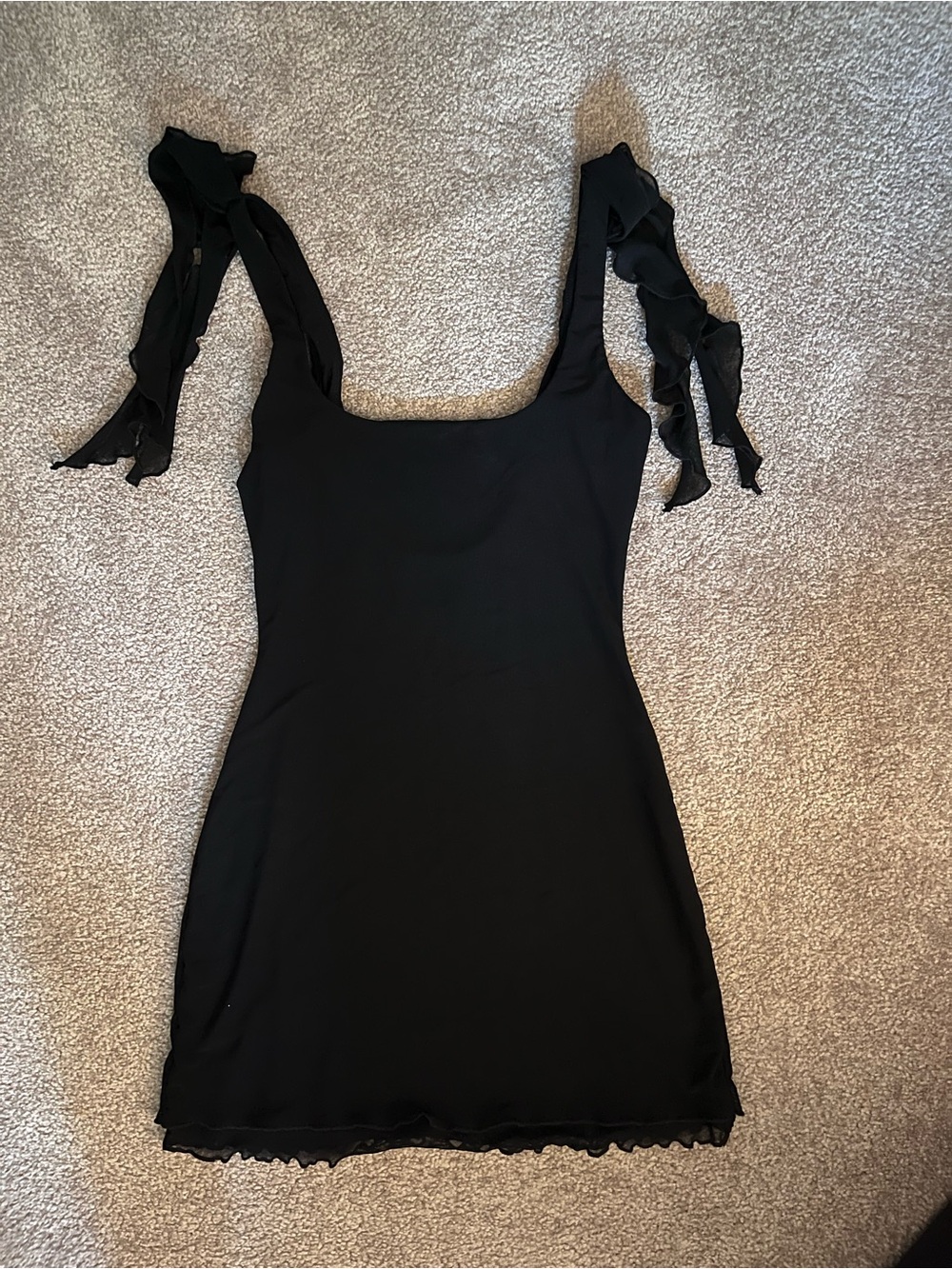 White Fox Black Sheer Ruffle Mini Dress